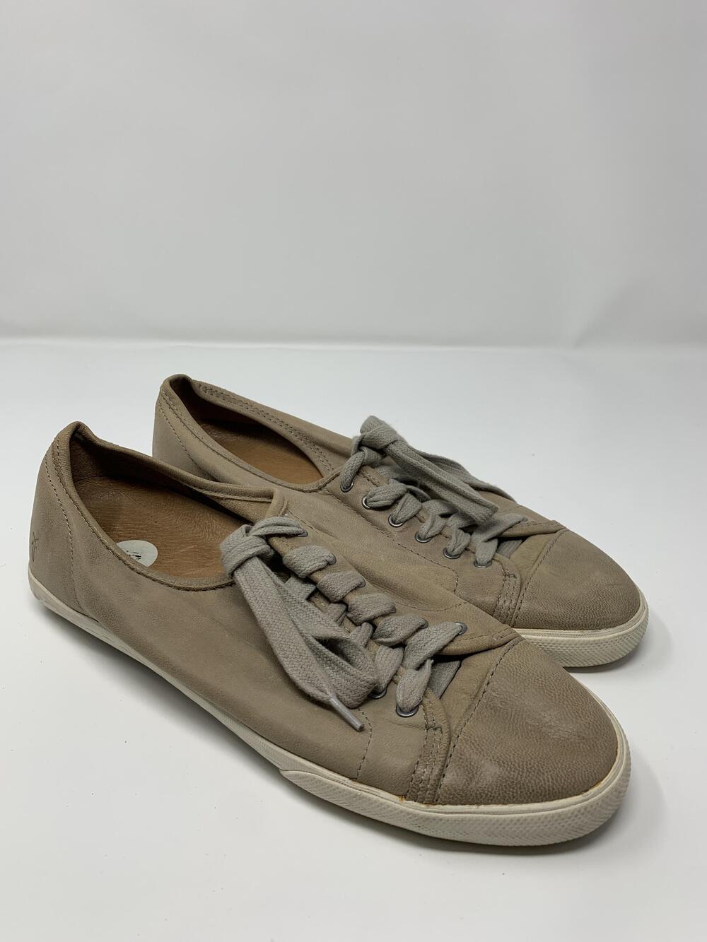 Frye Shoes Mens Size 9 Beige Leather Low Top Sneakers Casual Lace Up Round Toe